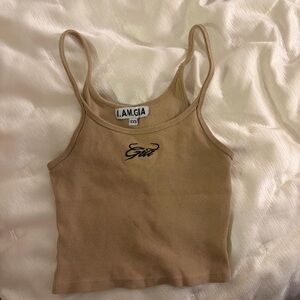 I.AM.GIA Tan Ribbed Logo Crop Cami